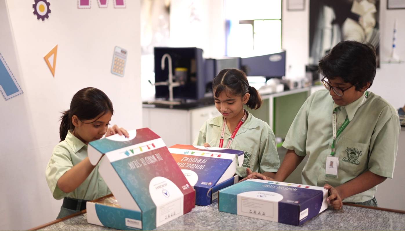 Students working together with AeroBay learning kits